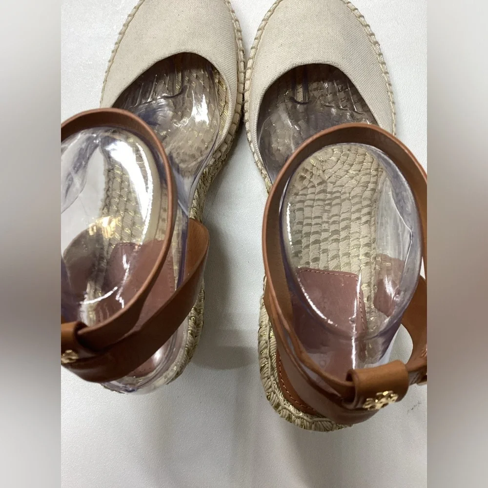 Tory Burch Espardille Beige Wedge Sandal Women's Size 10